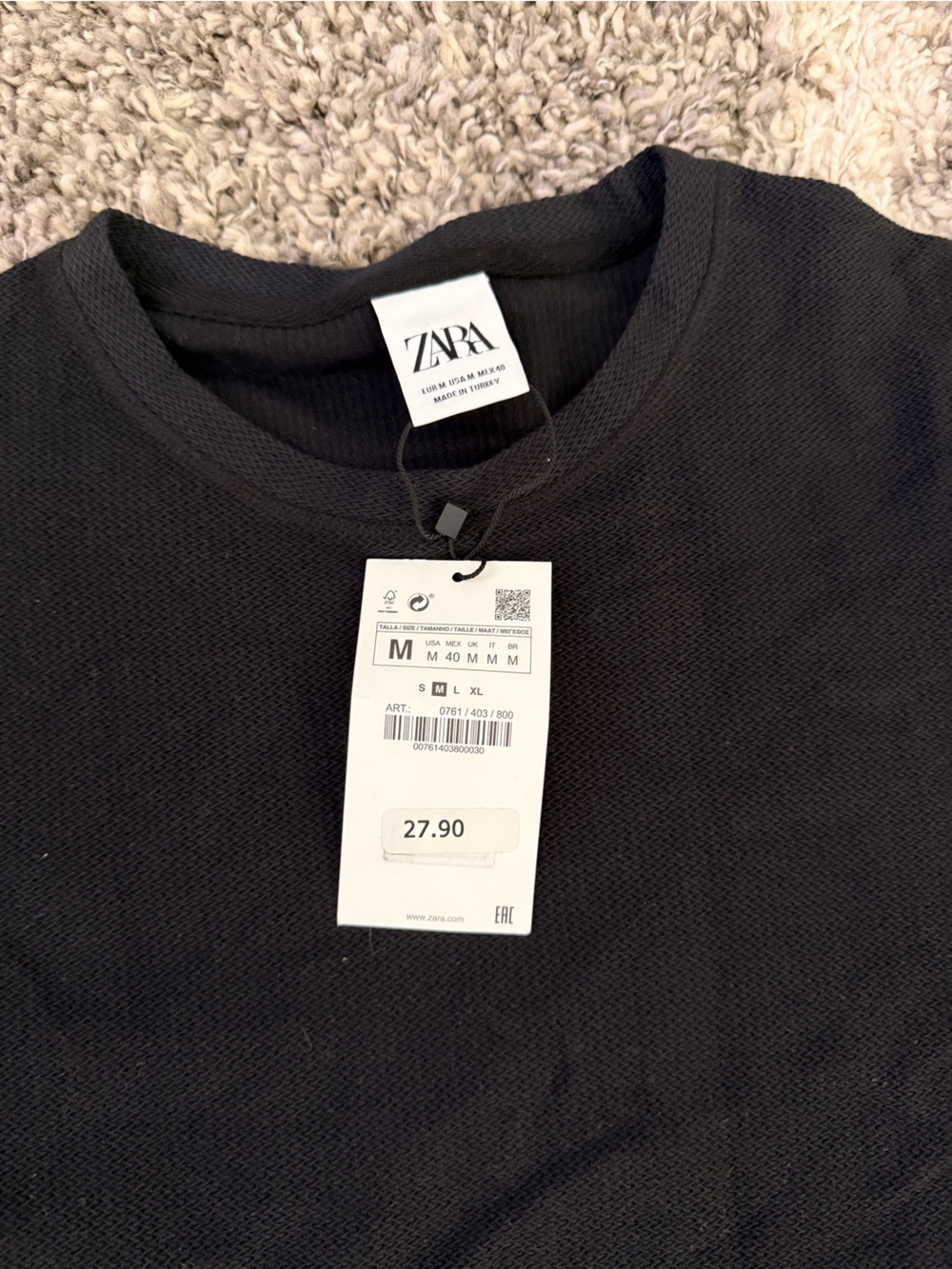 ZARA Black Textured Knit Tee